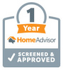 A 1 Year HomeAdvisor Screened & Approved badge designed for website use.
