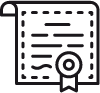A stylized wireframe icon of a certificate on a transparent backer.