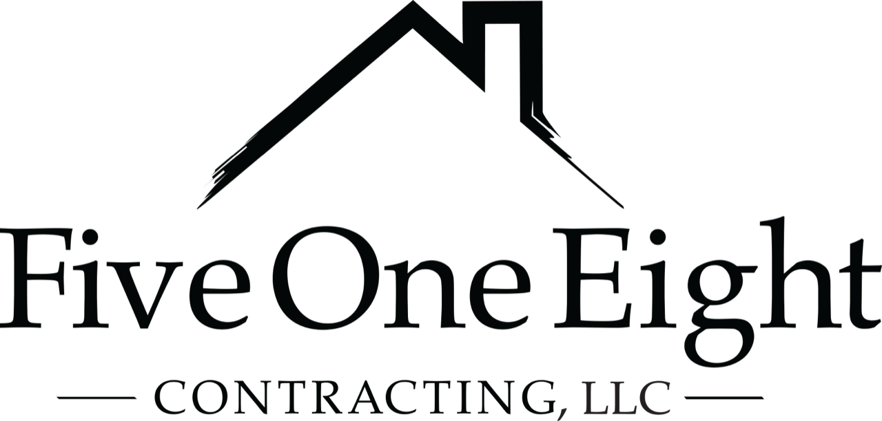 A stylized Five One Eight Contracting LLC logo in black featuring a roof above the text.